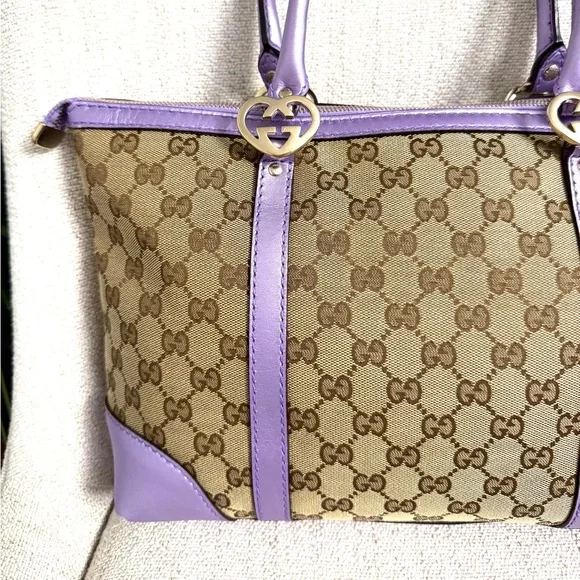 Authentic Gucci tote bag brown monogram canvas purple leather - Picture 7 of 16